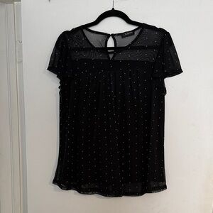 Elegant Black Sheer Blouse with Dotted Design